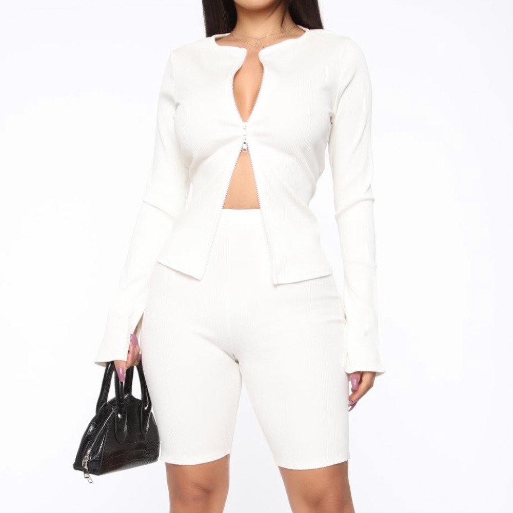 White biker short set